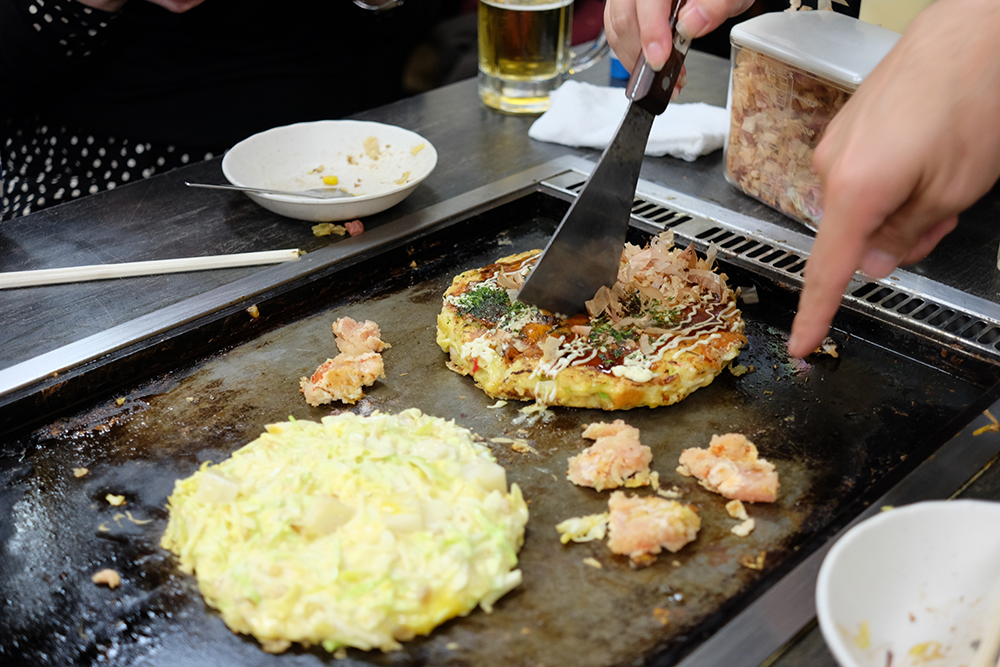 Okonomiyaki in Tsukishima, Tokyo